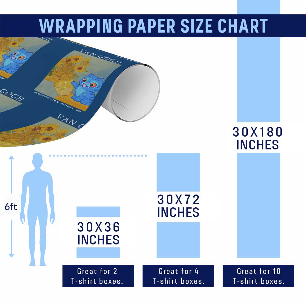 Van Gogh Kpop Fan Wrapping Paper Roll Blue Tiger Vintage Art Sunflower Cat