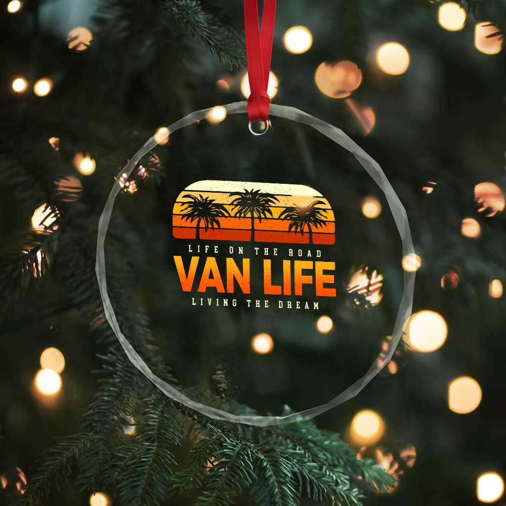 Van Life Crystal Glass Ornament Retro Camping RV Motorhome Travel Vacation Gift - Wonder Print Shop