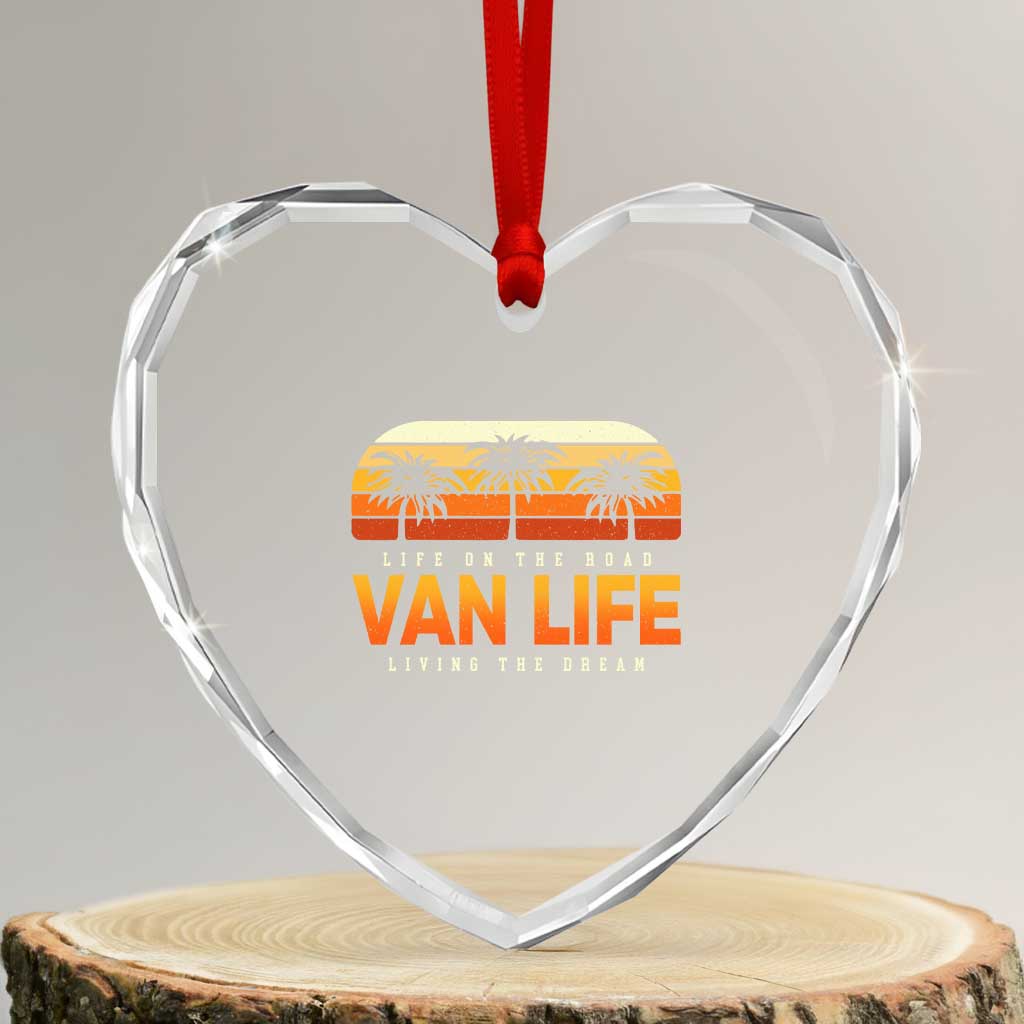 Van Life Heart Crystal Glass Ornament Retro Camping RV Motorhome Travel Vacation Gift - Wonder Print Shop