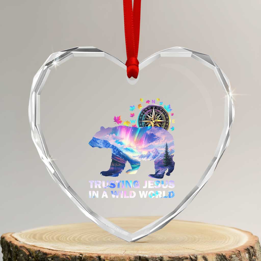 VBS 2025 Adventure Bear Heart Crystal Glass Ornament Trusting Jesus In A Wild World Northen Lights - Wonder Print Shop