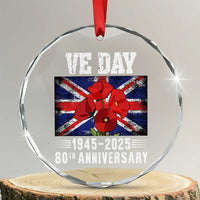 VE Day 80th Anniversary Crystal Glass Ornament 2025 Celebration Union Flag Poppies WWII Remembrance - Wonder Print Shop