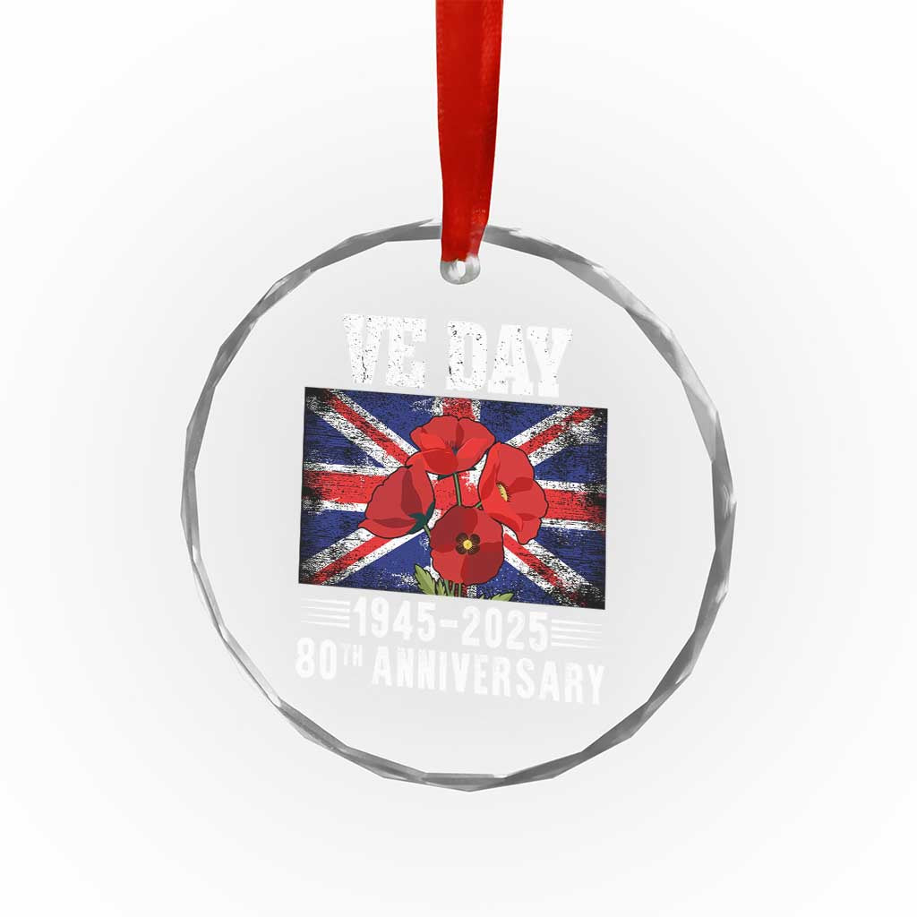 VE Day 80th Anniversary Crystal Glass Ornament 2025 Celebration Union Flag Poppies WWII Remembrance - Wonder Print Shop