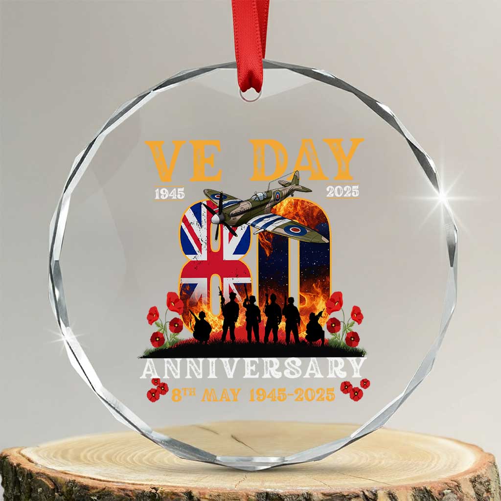 VE Day 80th Anniversary Crystal Glass Ornament 2025 Celebration Union Flag WWII Remembrance - Wonder Print Shop