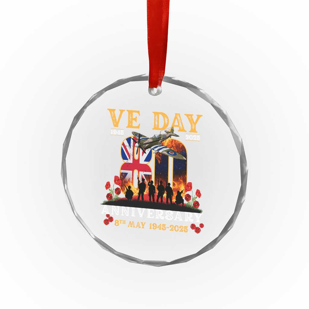 VE Day 80th Anniversary Crystal Glass Ornament 2025 Celebration Union Flag WWII Remembrance - Wonder Print Shop