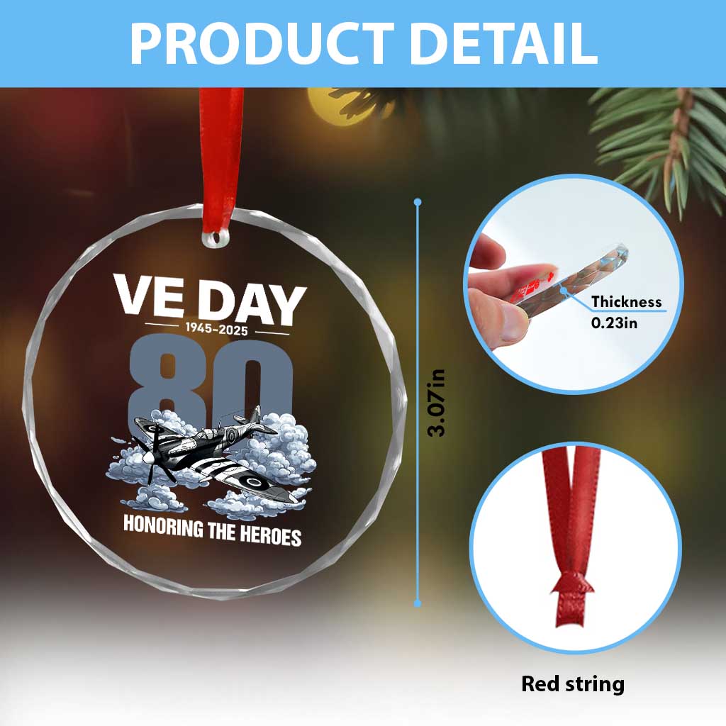 VE Day 80th Anniversary Crystal Glass Ornament 2025 Celebration WWII Remembrance Retro - Wonder Print Shop