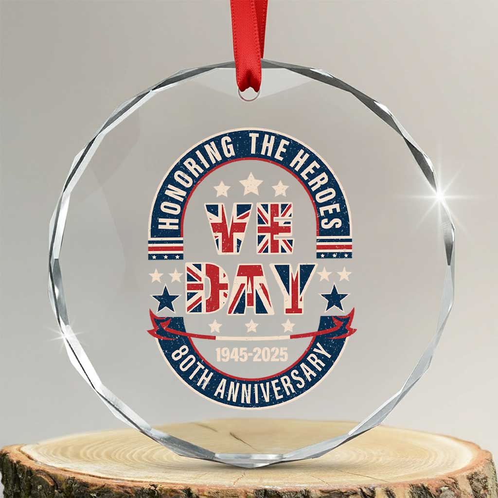 VE Day 80th Anniversary Crystal Glass Ornament 2025 Patriotic WWII Remembrance Vintage - Wonder Print Shop