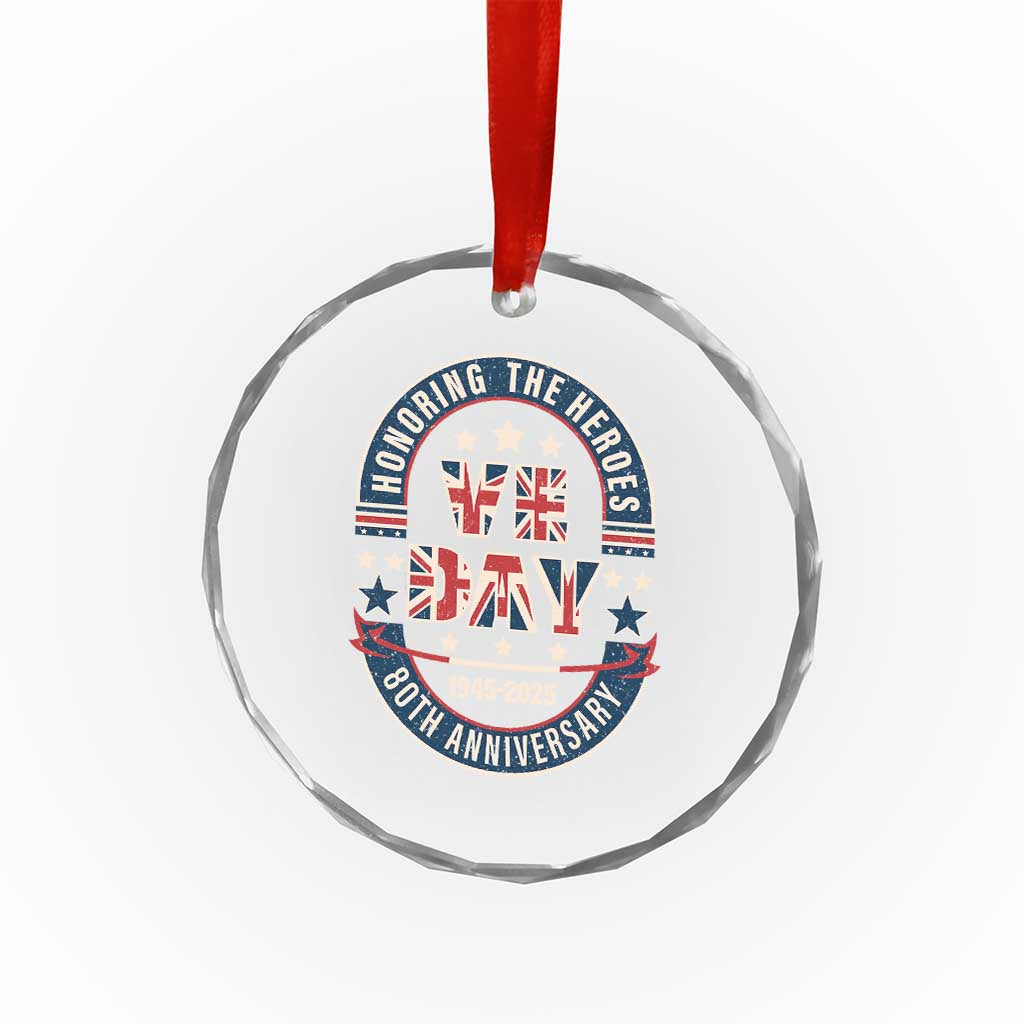 VE Day 80th Anniversary Crystal Glass Ornament 2025 Patriotic WWII Remembrance Vintage - Wonder Print Shop