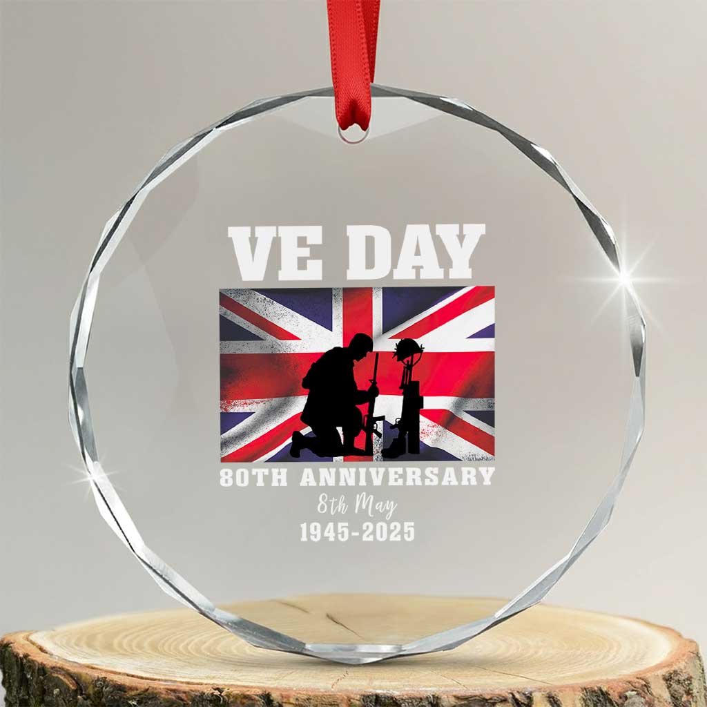 VE Day 80th Anniversary Crystal Glass Ornament Victory in Europe Union Flag WWII Remembrance - Wonder Print Shop