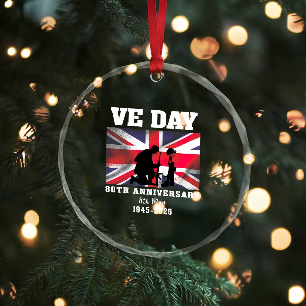 VE Day 80th Anniversary Crystal Glass Ornament Victory in Europe Union Flag WWII Remembrance - Wonder Print Shop