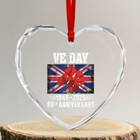 VE Day 80th Anniversary Heart Crystal Glass Ornament 2025 Celebration Union Flag Poppies WWII Remembrance - Wonder Print Shop