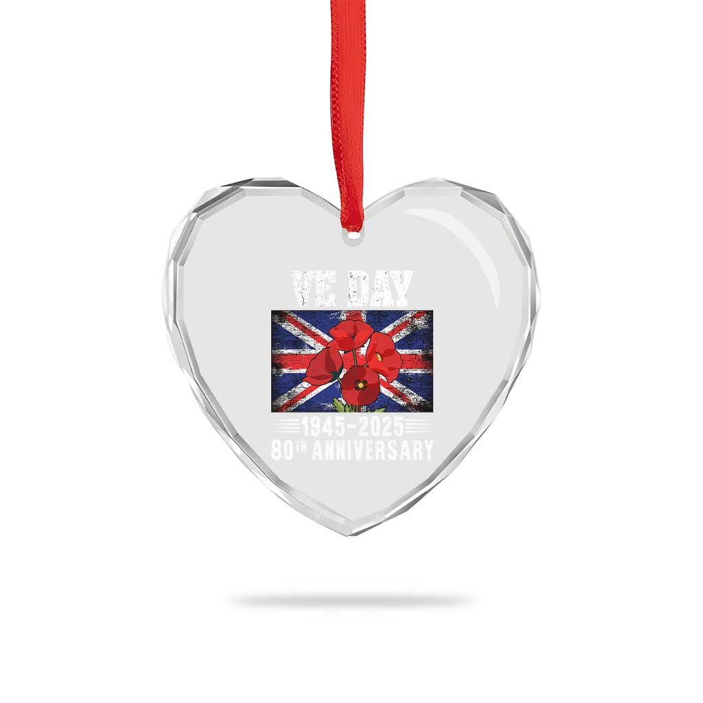 VE Day 80th Anniversary Heart Crystal Glass Ornament 2025 Celebration Union Flag Poppies WWII Remembrance - Wonder Print Shop