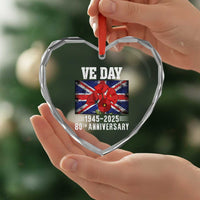 VE Day 80th Anniversary Heart Crystal Glass Ornament 2025 Celebration Union Flag Poppies WWII Remembrance - Wonder Print Shop