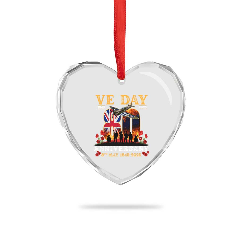 VE Day 80th Anniversary Heart Crystal Glass Ornament 2025 Celebration Union Flag WWII Remembrance - Wonder Print Shop