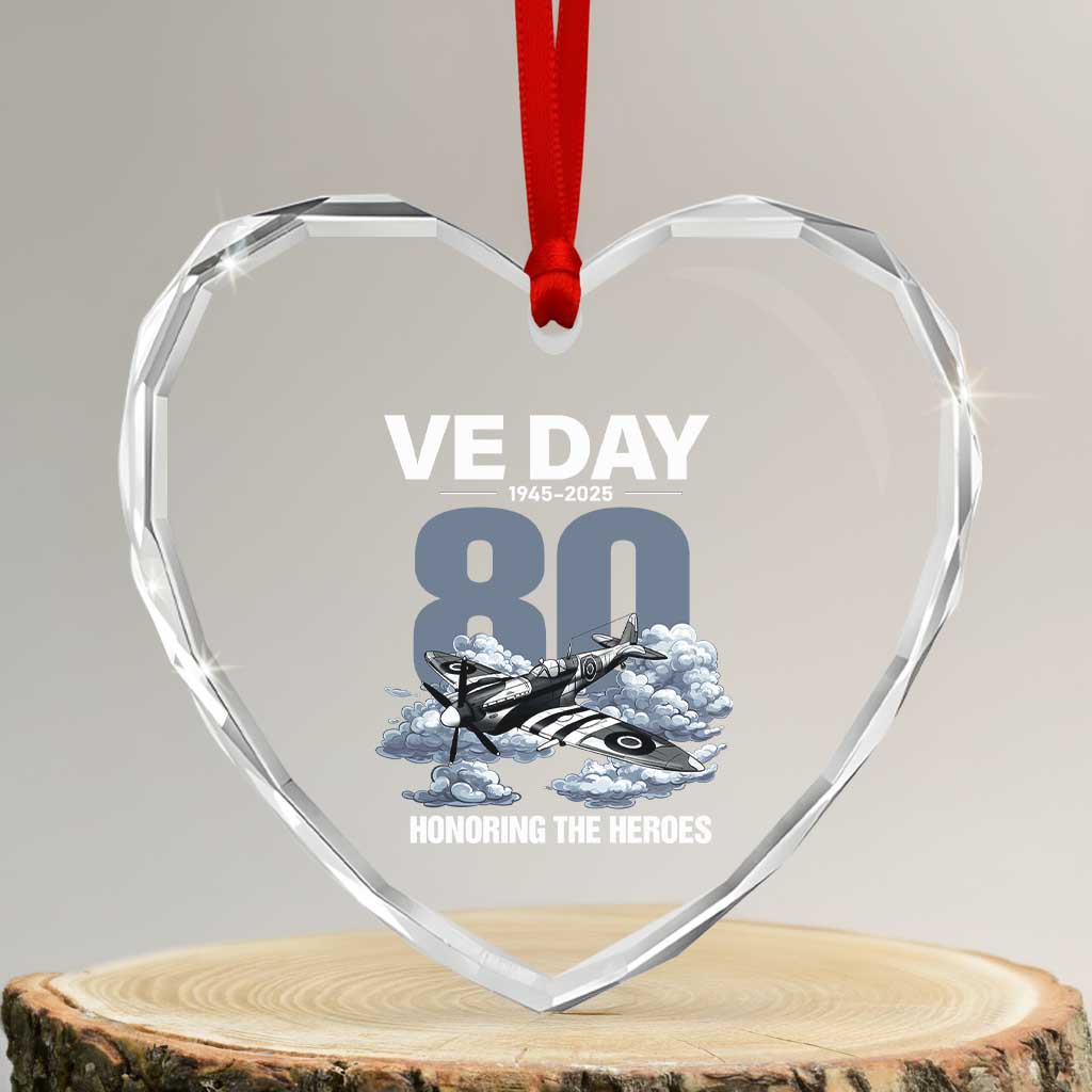 VE Day 80th Anniversary Heart Crystal Glass Ornament 2025 Celebration WWII Remembrance Retro - Wonder Print Shop