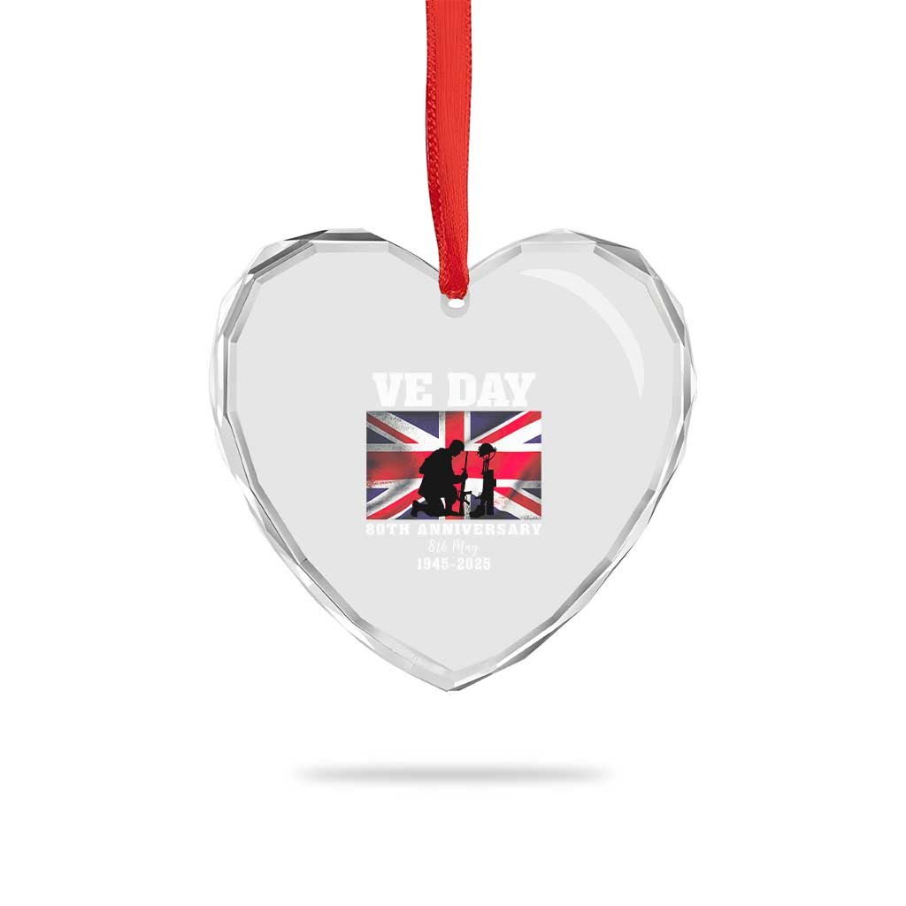 VE Day 80th Anniversary Heart Crystal Glass Ornament Victory in Europe Union Flag WWII Remembrance - Wonder Print Shop