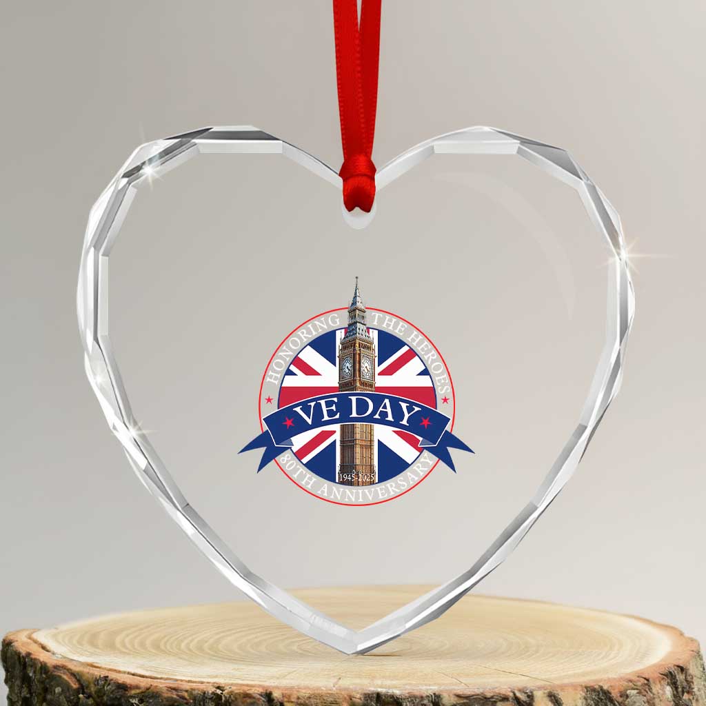 VE Day 80th Anniversary Heart Crystal Glass Ornament WWII Remembrance 2025 Celebrations London - Wonder Print Shop