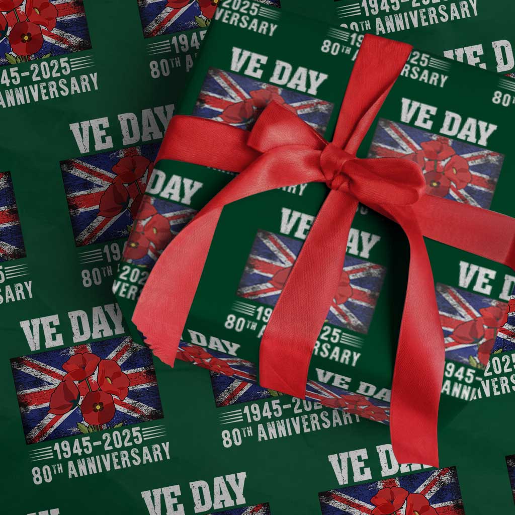 VE Day 80th Anniversary Wrapping Paper Roll 2025 Celebration Union Flag Poppies WWII Remembrance - Wonder Print Shop