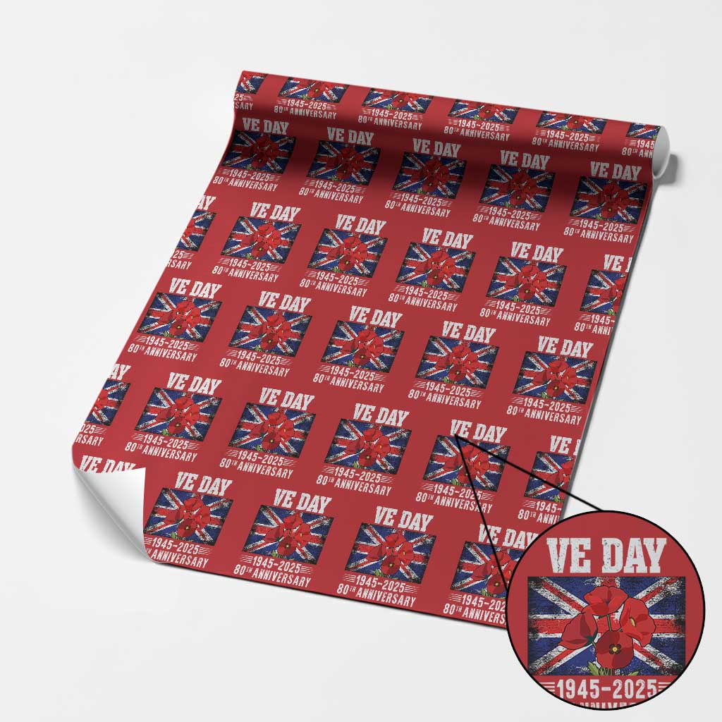VE Day 80th Anniversary Wrapping Paper Roll 2025 Celebration Union Flag Poppies WWII Remembrance - Wonder Print Shop