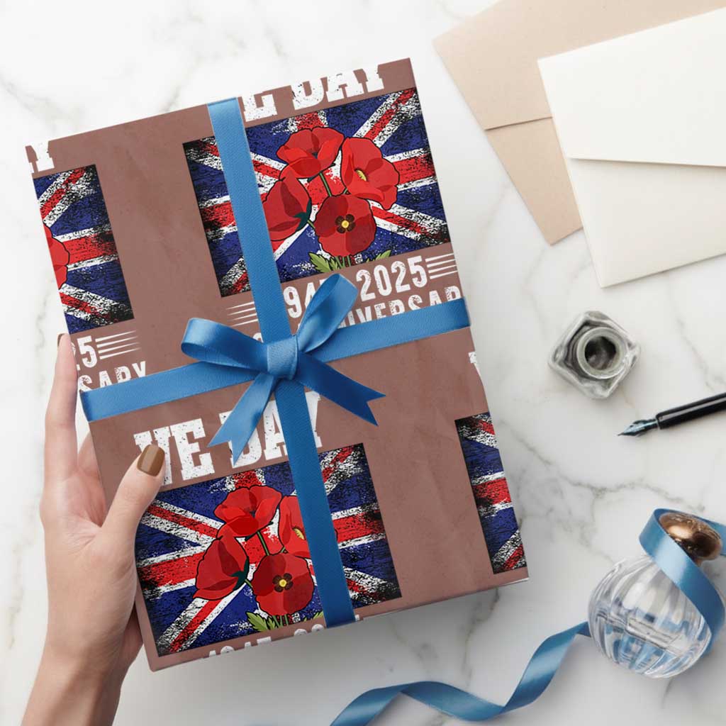 VE Day 80th Anniversary Wrapping Paper Roll 2025 Celebration Union Flag Poppies WWII Remembrance - Wonder Print Shop
