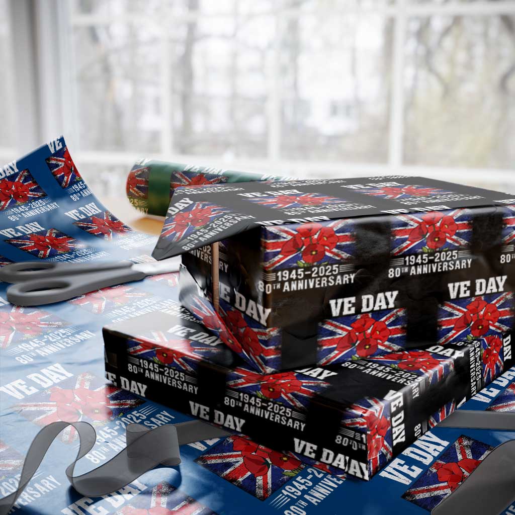 VE Day 80th Anniversary Wrapping Paper Roll 2025 Celebration Union Flag Poppies WWII Remembrance - Wonder Print Shop