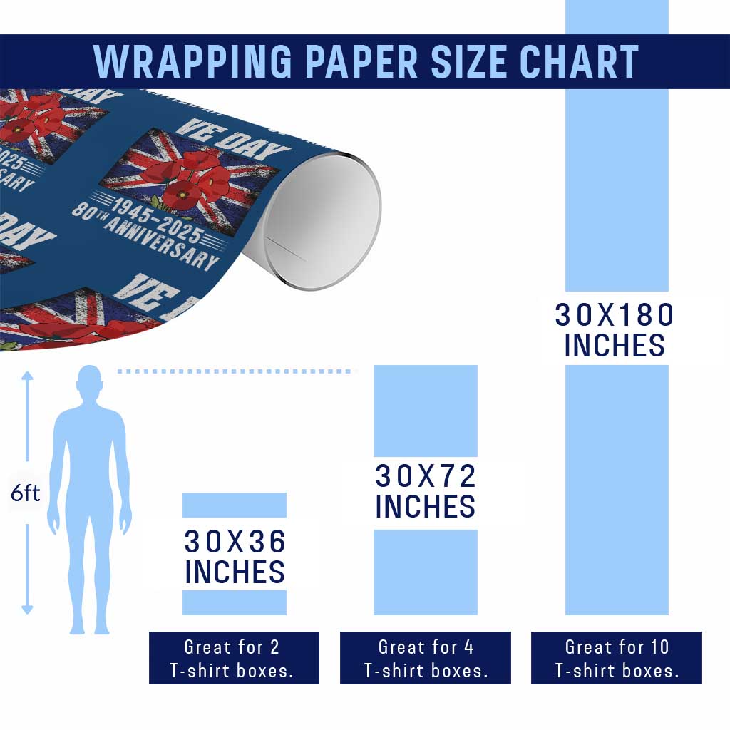 VE Day 80th Anniversary Wrapping Paper Roll 2025 Celebration Union Flag Poppies WWII Remembrance - Wonder Print Shop
