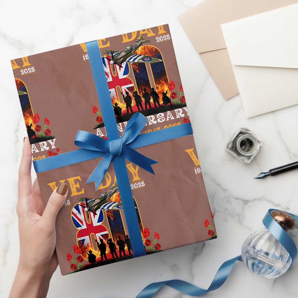 VE Day 80th Anniversary Wrapping Paper Roll 2025 Celebration Union Flag WWII Remembrance - Wonder Print Shop