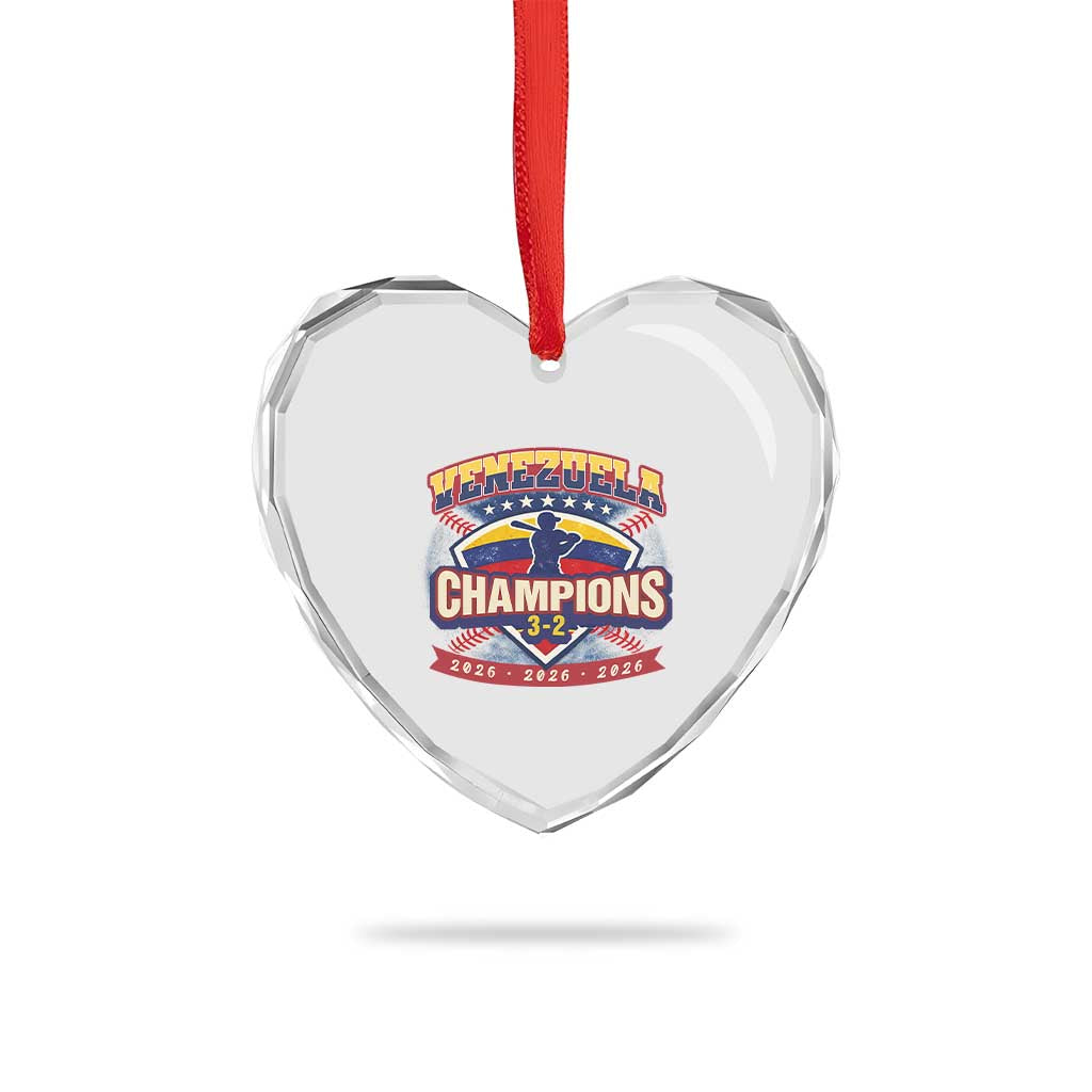 Venezuela 2026 Champions Heart Crystal Glass Ornament Baseball Fan Pride
