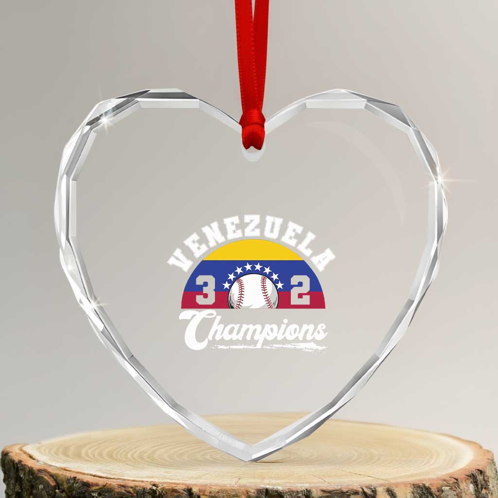 Venezuela 2026 Champions Heart Crystal Glass Ornament Baseball Patriotic Pride