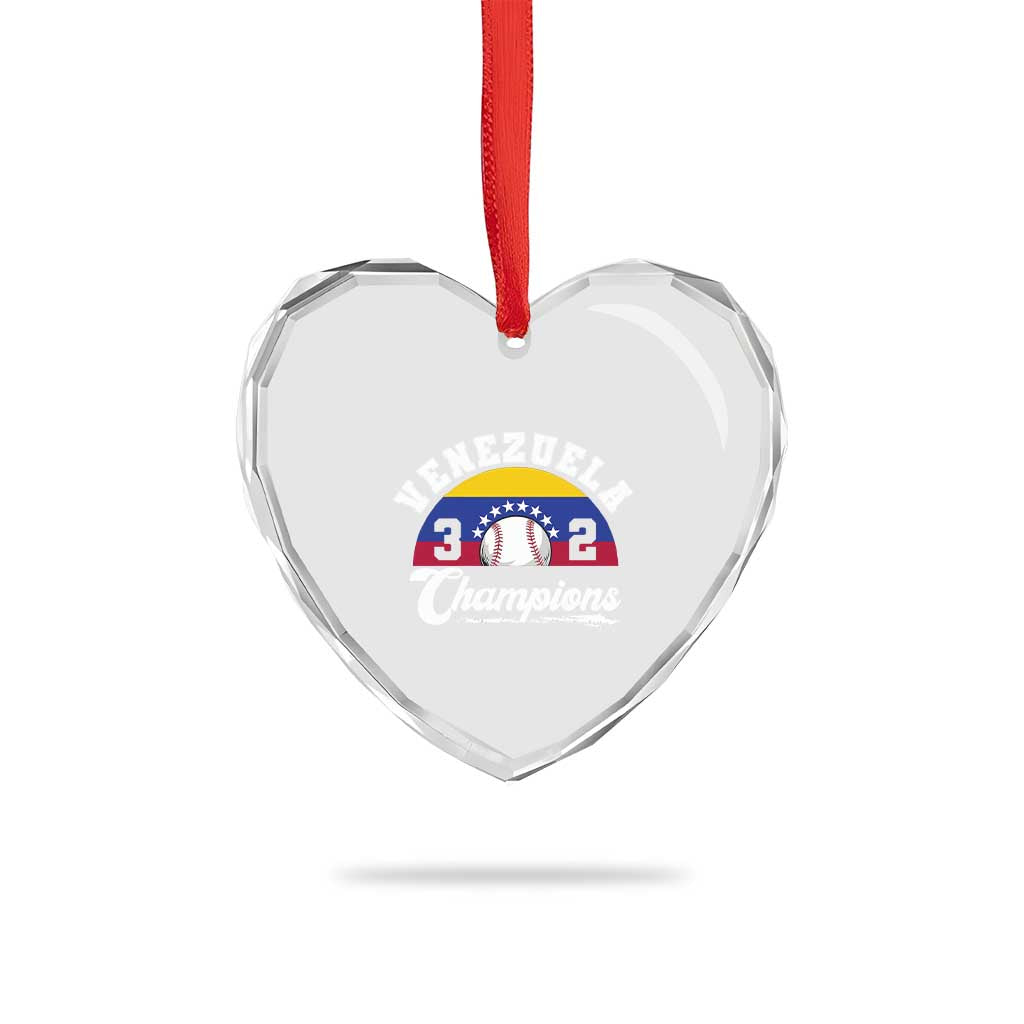 Venezuela 2026 Champions Heart Crystal Glass Ornament Baseball Patriotic Pride