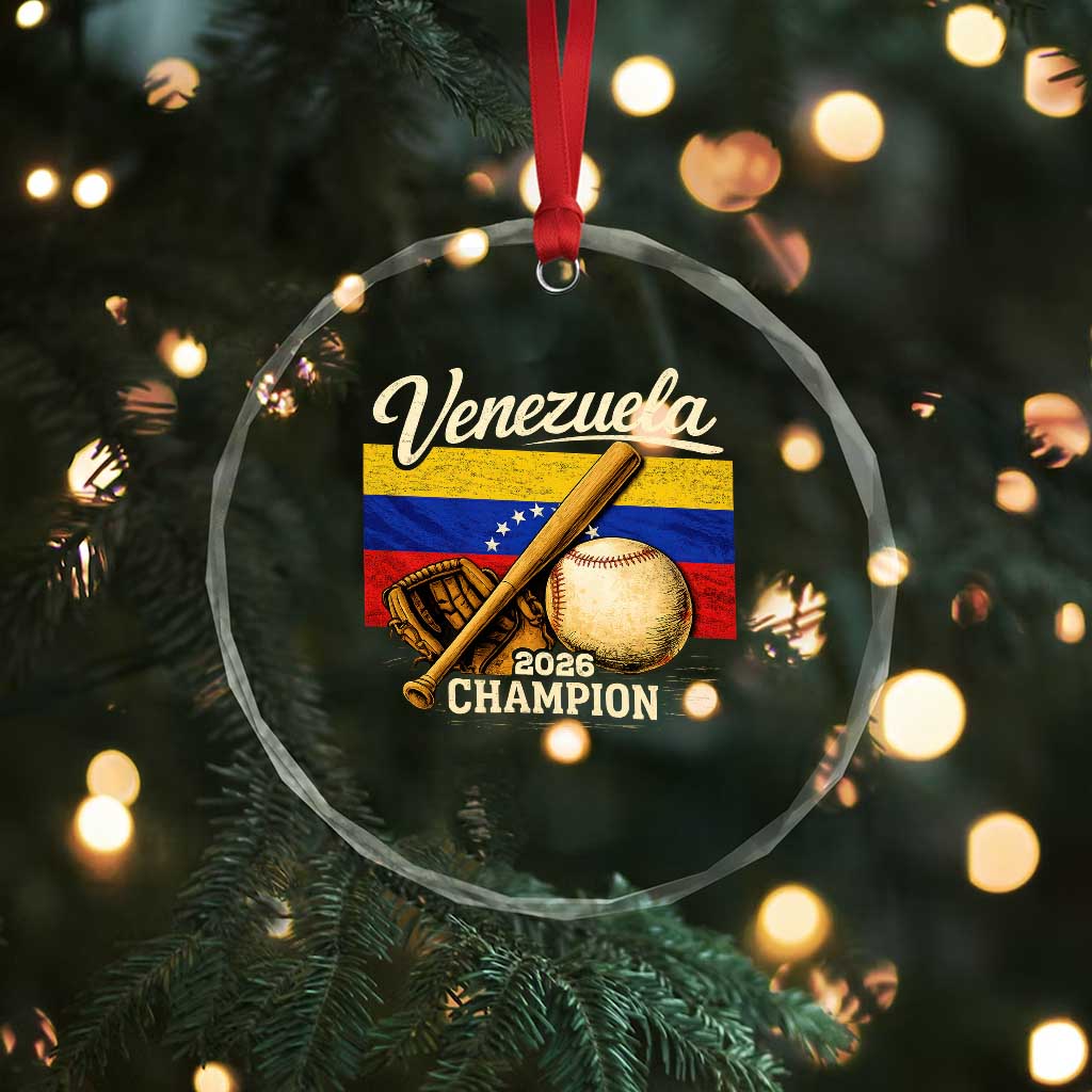 Venezuela Baseball 2026 Crystal Glass Ornament Champions Vintage Venezuelan Flag Baseball Fan Gift