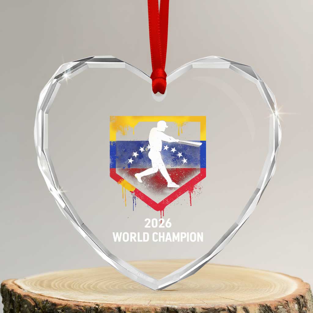 Venezuela Baseball 2026 Heart Crystal Glass Ornament Venezuelan Flag Baseball Fan Gift