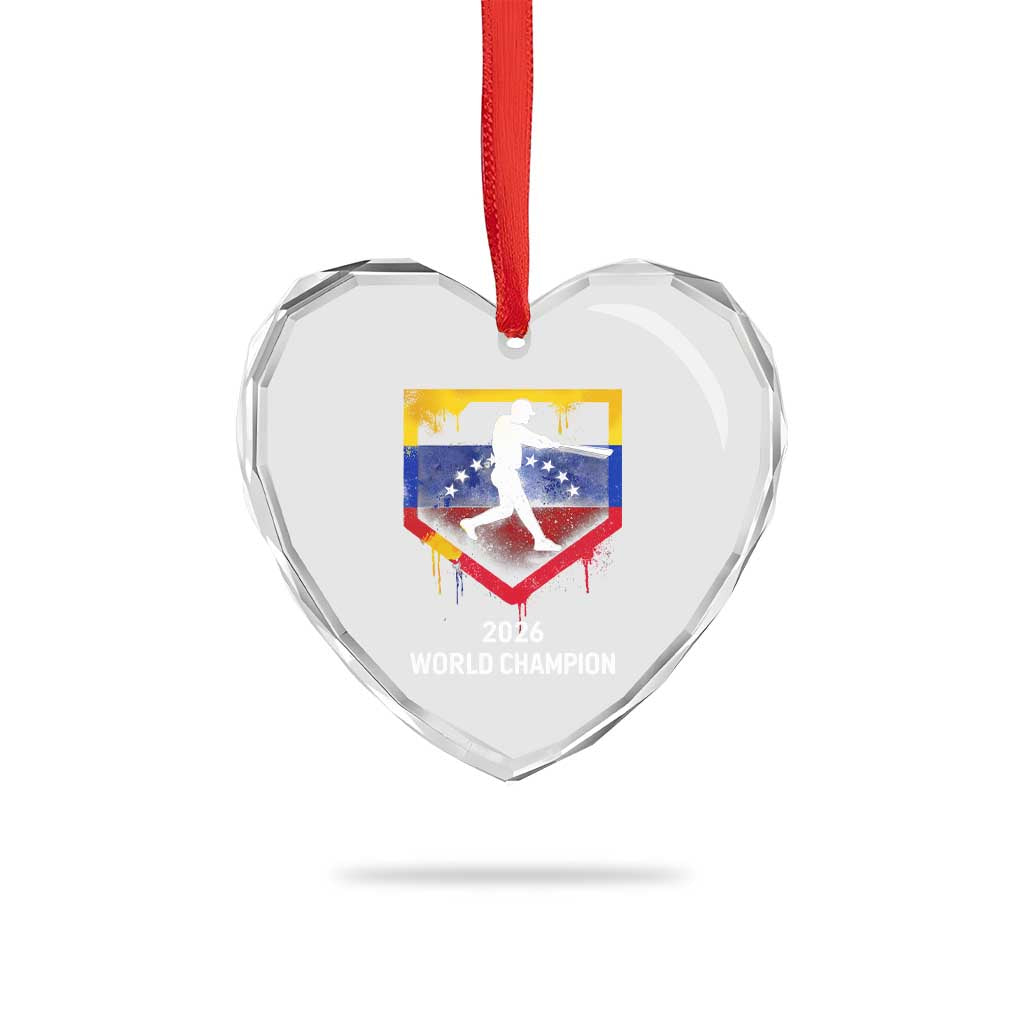 Venezuela Baseball 2026 Heart Crystal Glass Ornament Venezuelan Flag Baseball Fan Gift