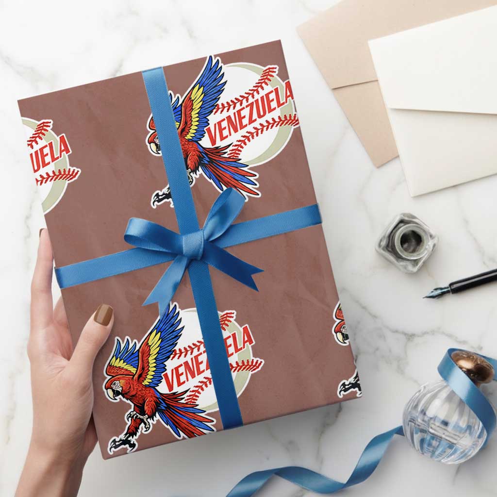Venezuela Baseball Flying Scarlet Macaw and Ball Wrapping Paper Roll Ara Macao Guacamaya Venezuelan Pride