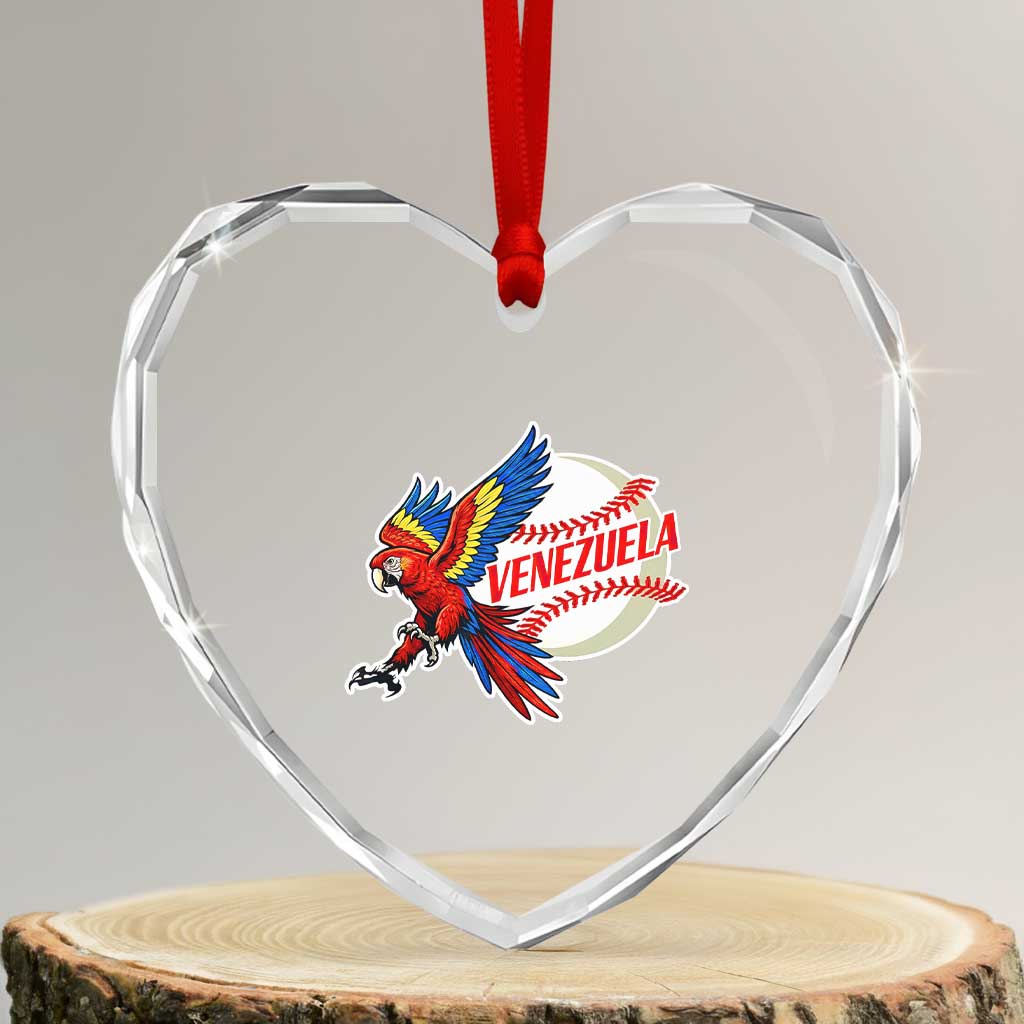 Venezuela Baseball Flying Scarlet Macaw and Ball Heart Crystal Glass Ornament Ara Macao Guacamaya Venezuelan Pride