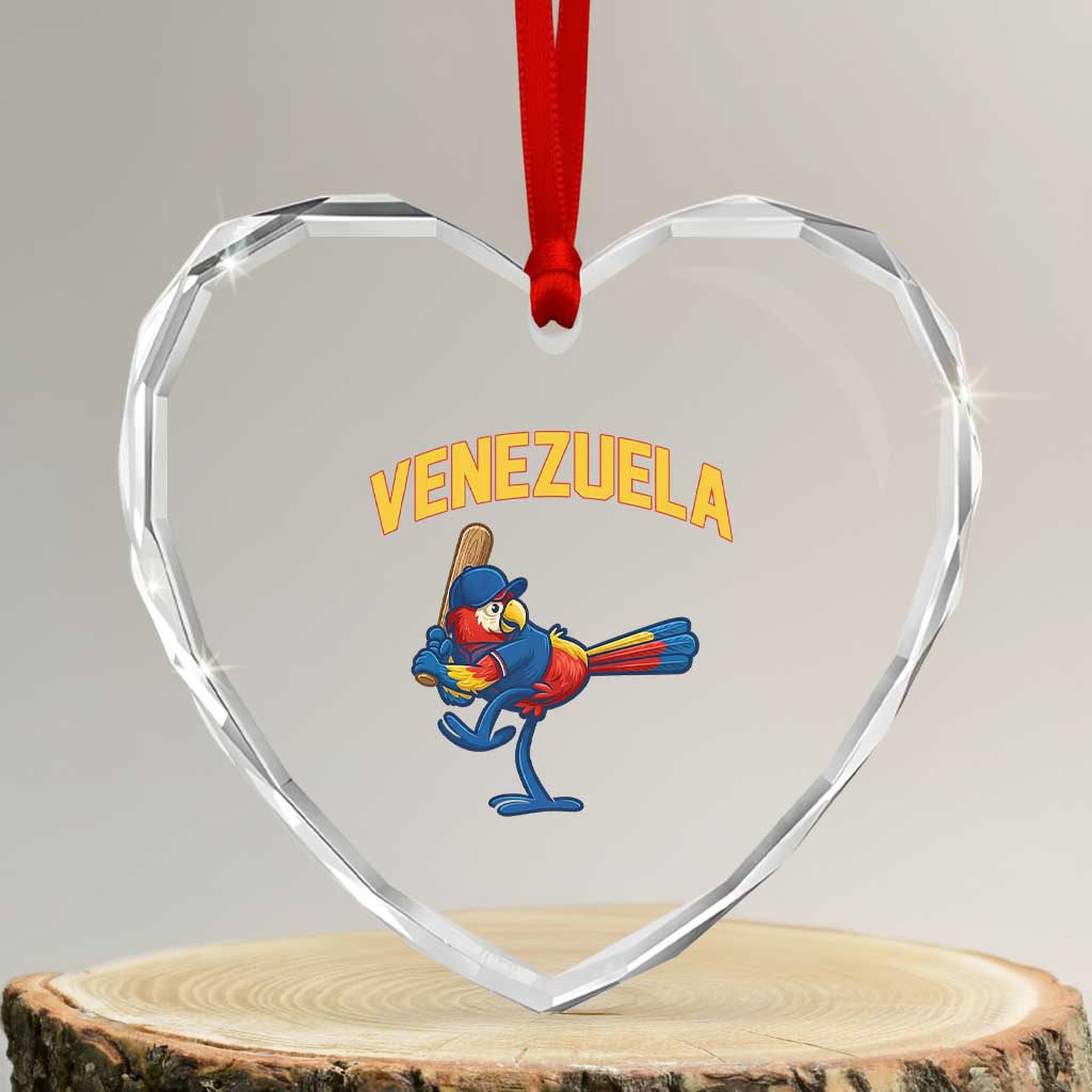 Venezuela Baseball Macaw Batter Heart Crystal Glass Ornament Ara Macao Guacamaya Venezuelan Pride