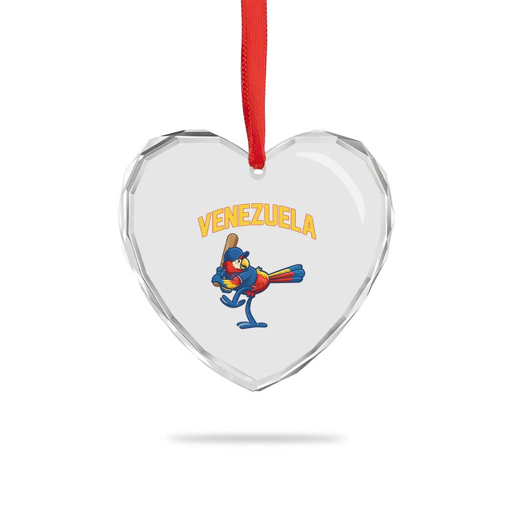 Venezuela Baseball Macaw Batter Heart Crystal Glass Ornament Ara Macao Guacamaya Venezuelan Pride