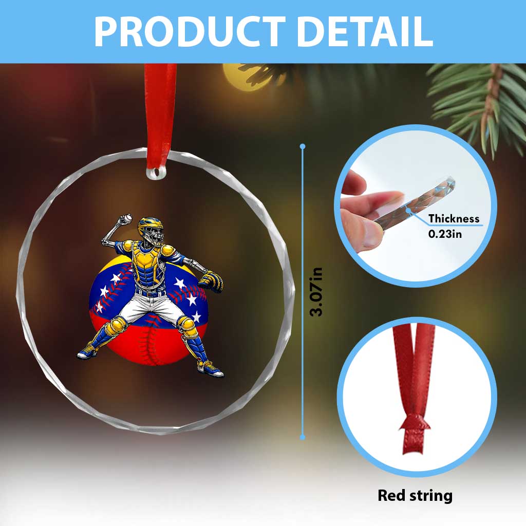 Venezuela Baseball Pitcher Skeleton Crystal Glass Ornament Venezuelan Flag Venezuela Pride Sports Fans
