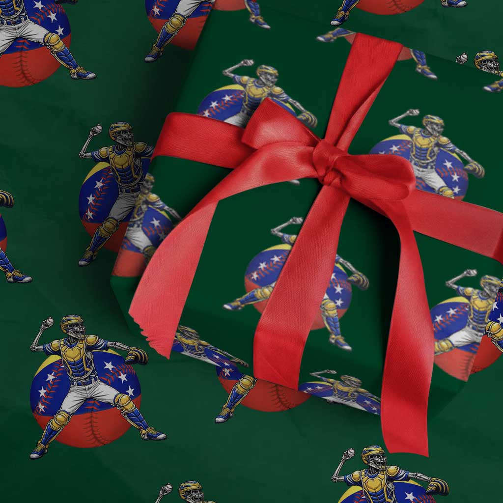 Venezuela Baseball Pitcher Skeleton Wrapping Paper Roll Venezuelan Flag Venezuela Pride Sports Fans