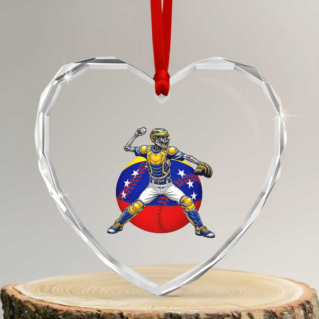 Venezuela Baseball Pitcher Skeleton Heart Crystal Glass Ornament Venezuelan Flag Venezuela Pride Sports Fans