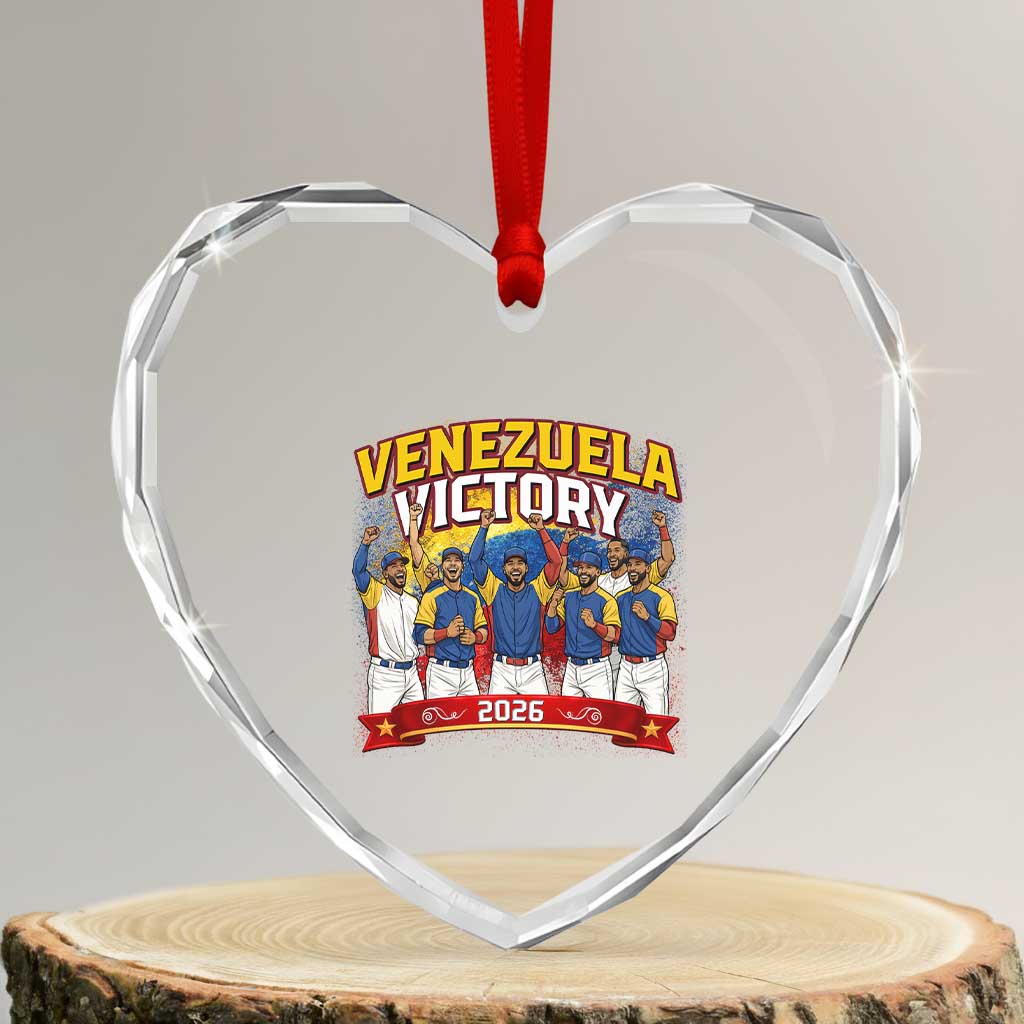 Venezuela Baseball Victory Heart Crystal Glass Ornament Venezuelan Pride Gift