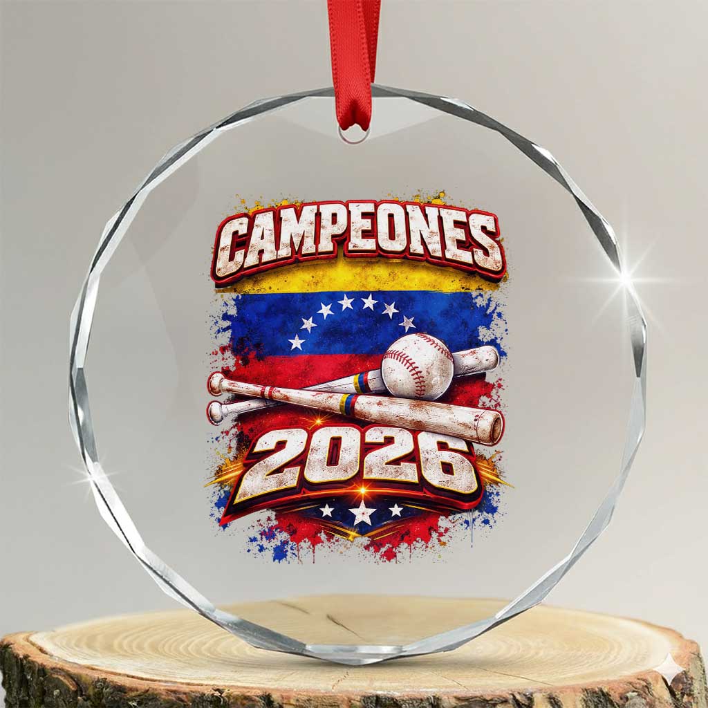 Venezuela Campeones 2026 Baseball Championship Crystal Glass Ornament Vintage Venezuelan Flag