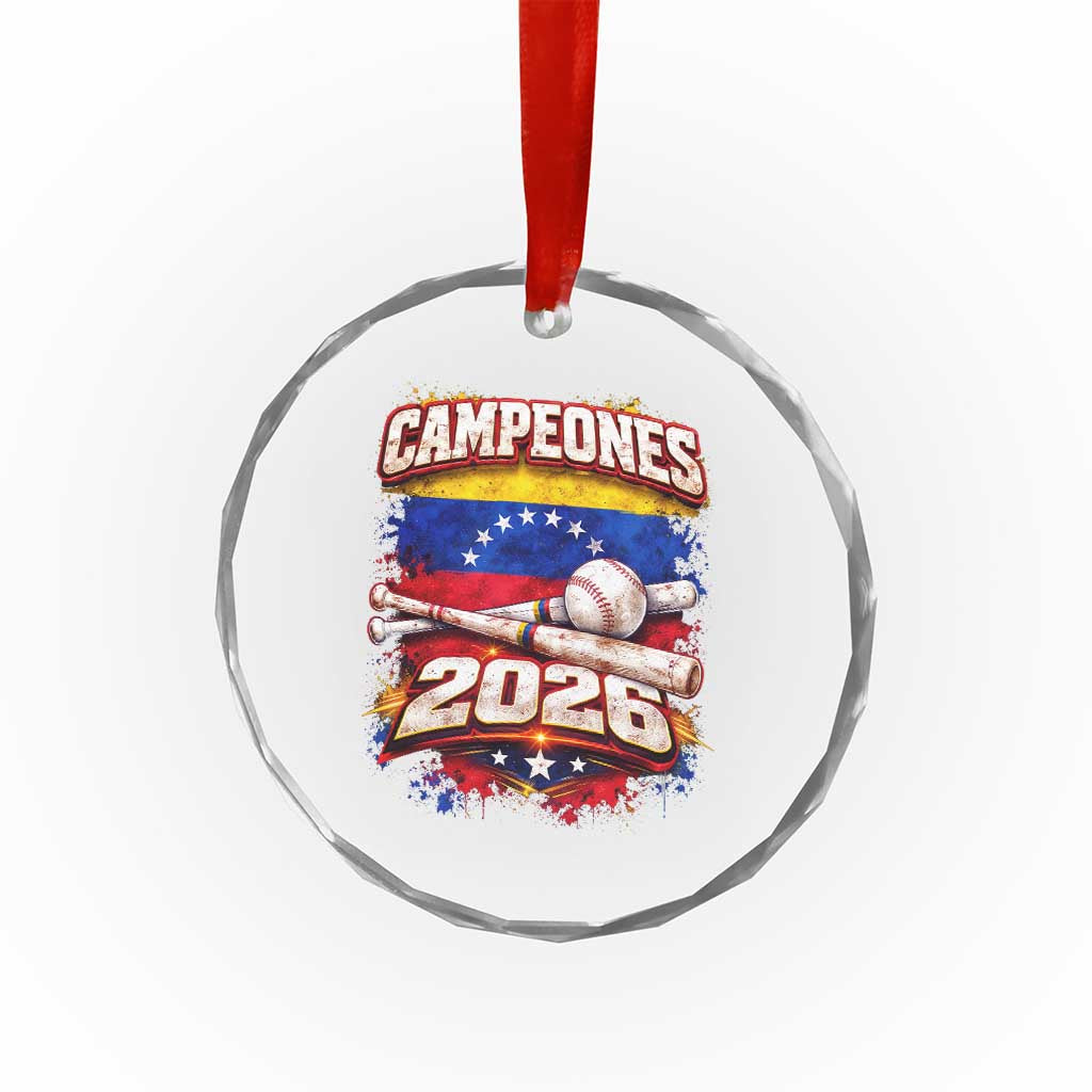 Venezuela Campeones 2026 Baseball Championship Crystal Glass Ornament Vintage Venezuelan Flag
