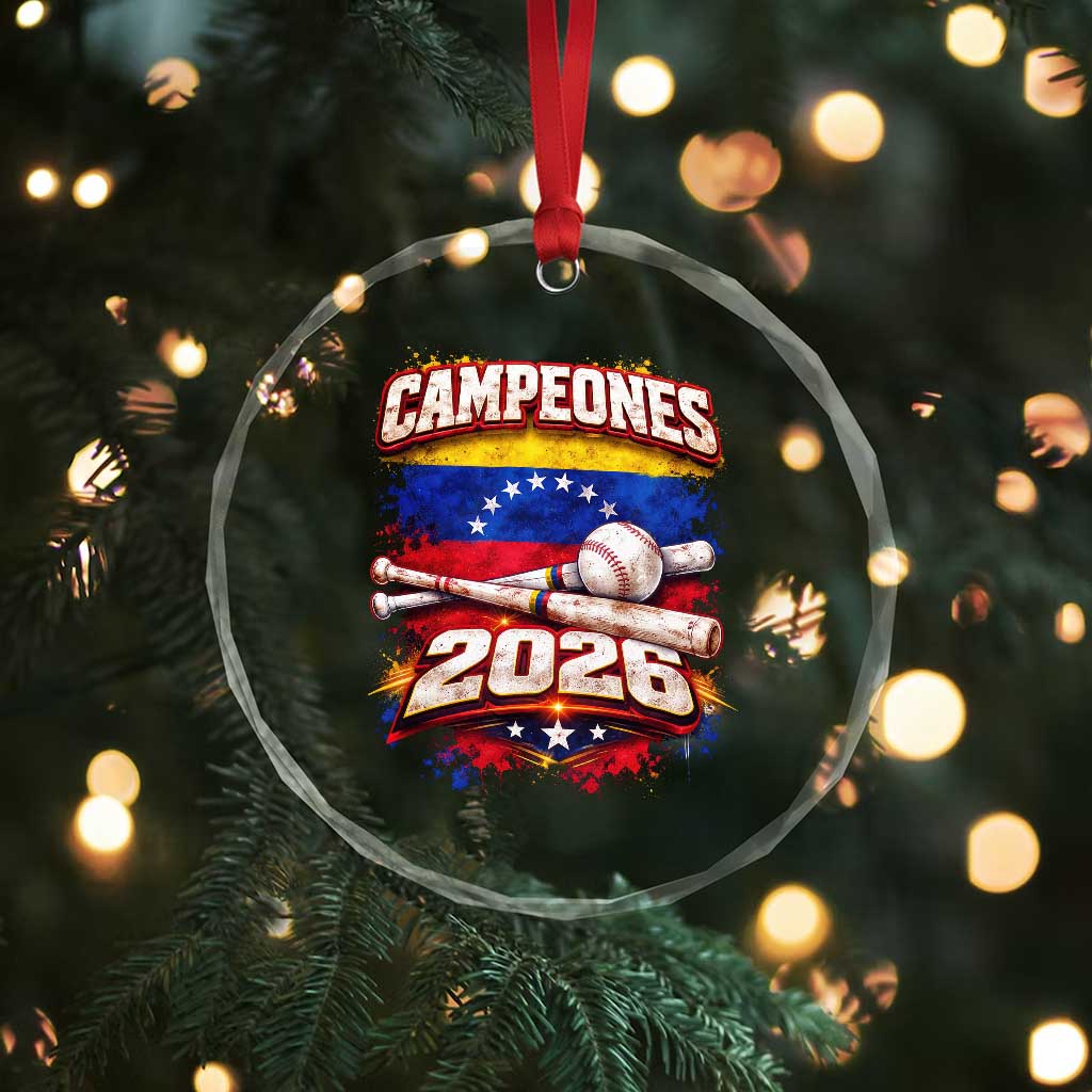 Venezuela Campeones 2026 Baseball Championship Crystal Glass Ornament Vintage Venezuelan Flag