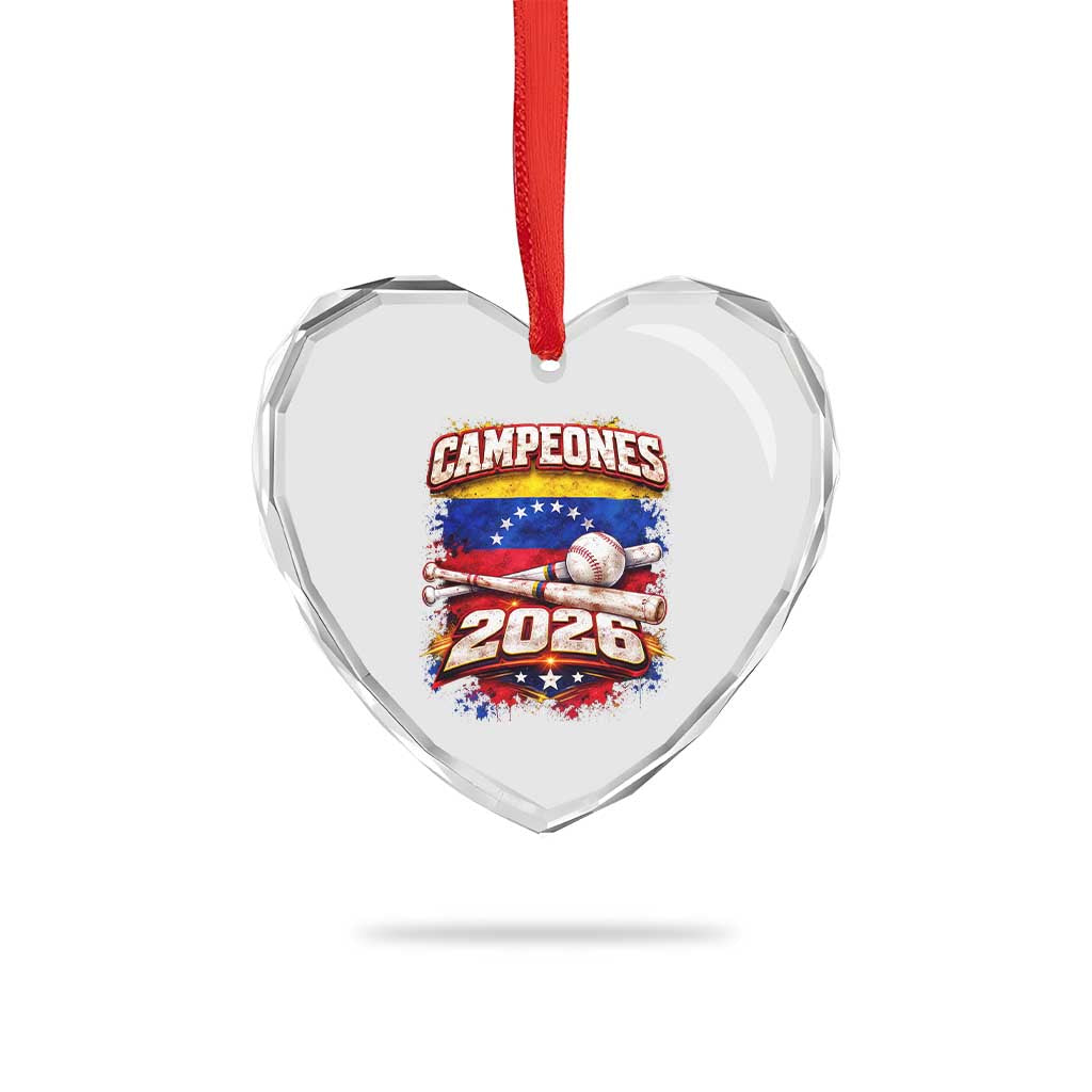 Venezuela Campeones 2026 Baseball Championship Heart Crystal Glass Ornament Vintage Venezuelan Flag