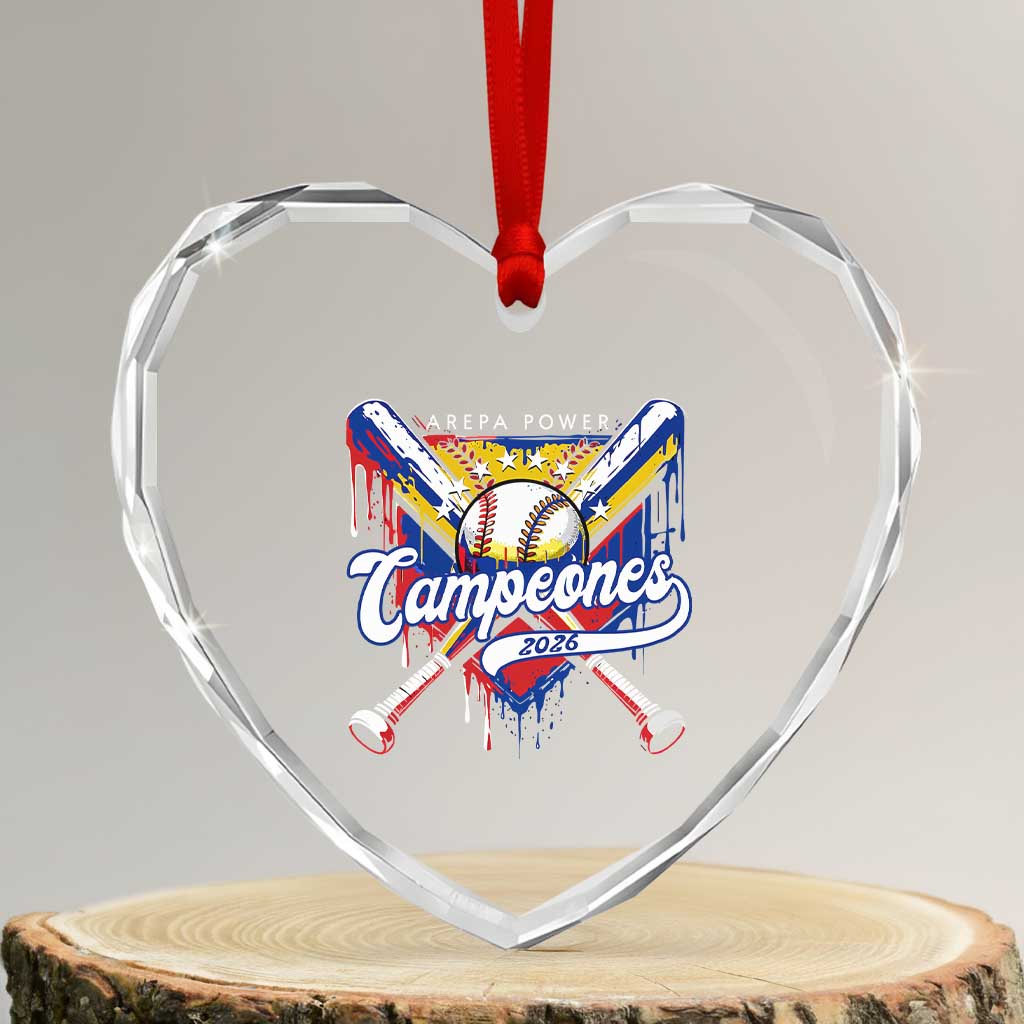 Venezuela Campeones Baseball Championship 2026 Heart Crystal Glass Ornament Home Plate Drip