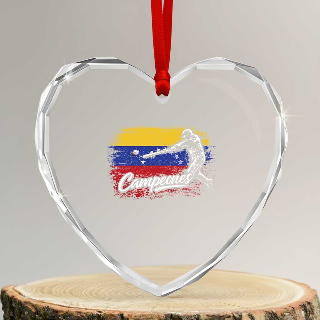Venezuela Campeones Del Mundo Baseball Championship Heart Crystal Glass Ornament