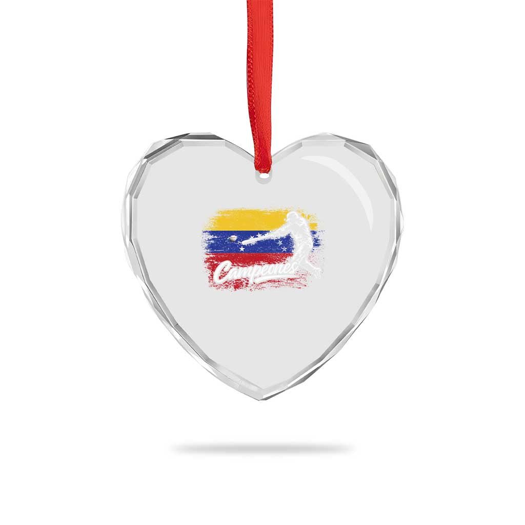 Venezuela Campeones Del Mundo Baseball Championship Heart Crystal Glass Ornament