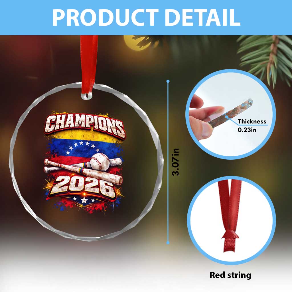 Venezuela Champions 2026 Baseball Lover Venezuelan Flag Crystal Glass Ornament