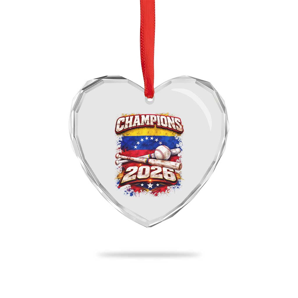 Venezuela Champions 2026 Baseball Lover Venezuelan Flag Heart Crystal Glass Ornament