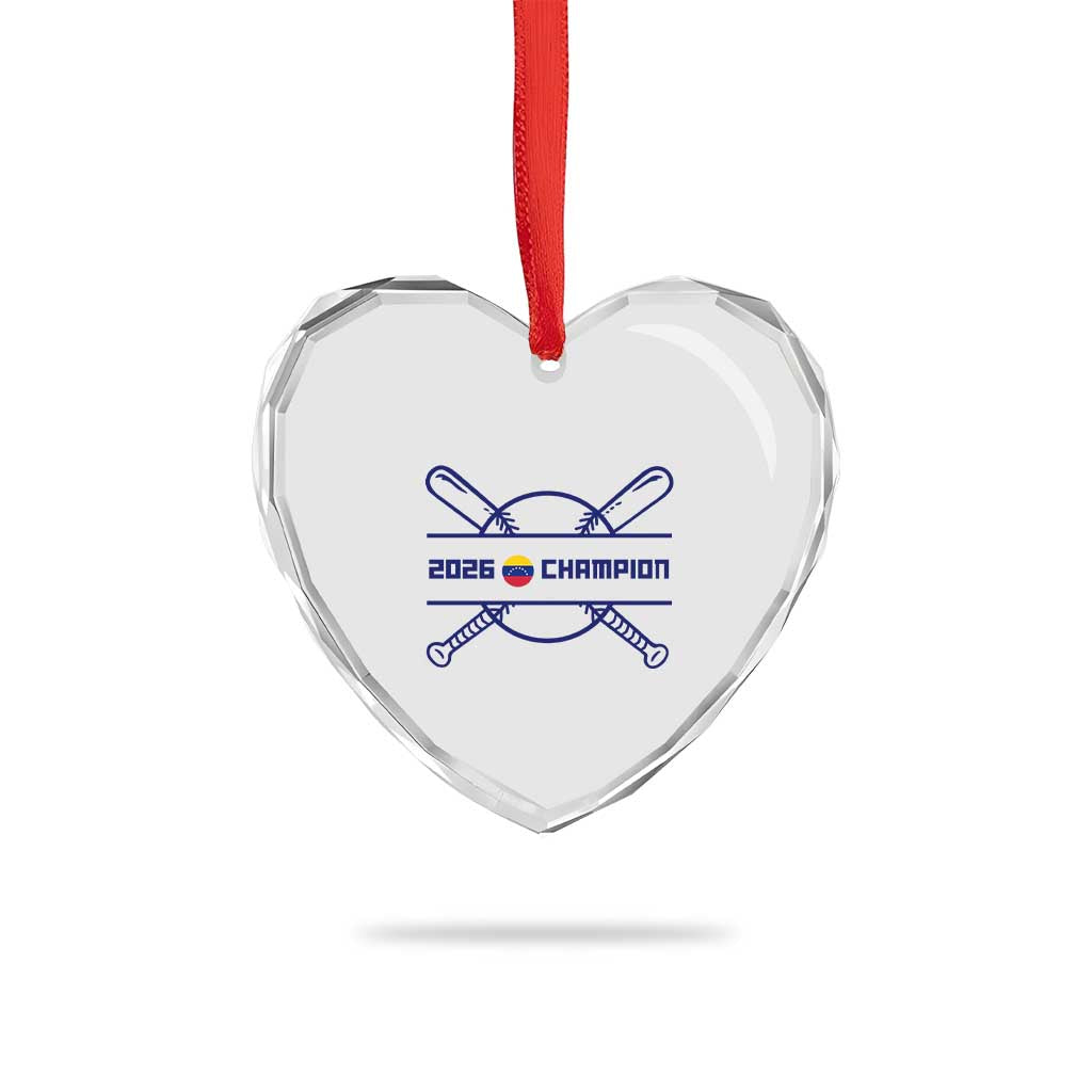 Venezuela Champions 2026 Heart Crystal Glass Ornament Baseball Pride Gift